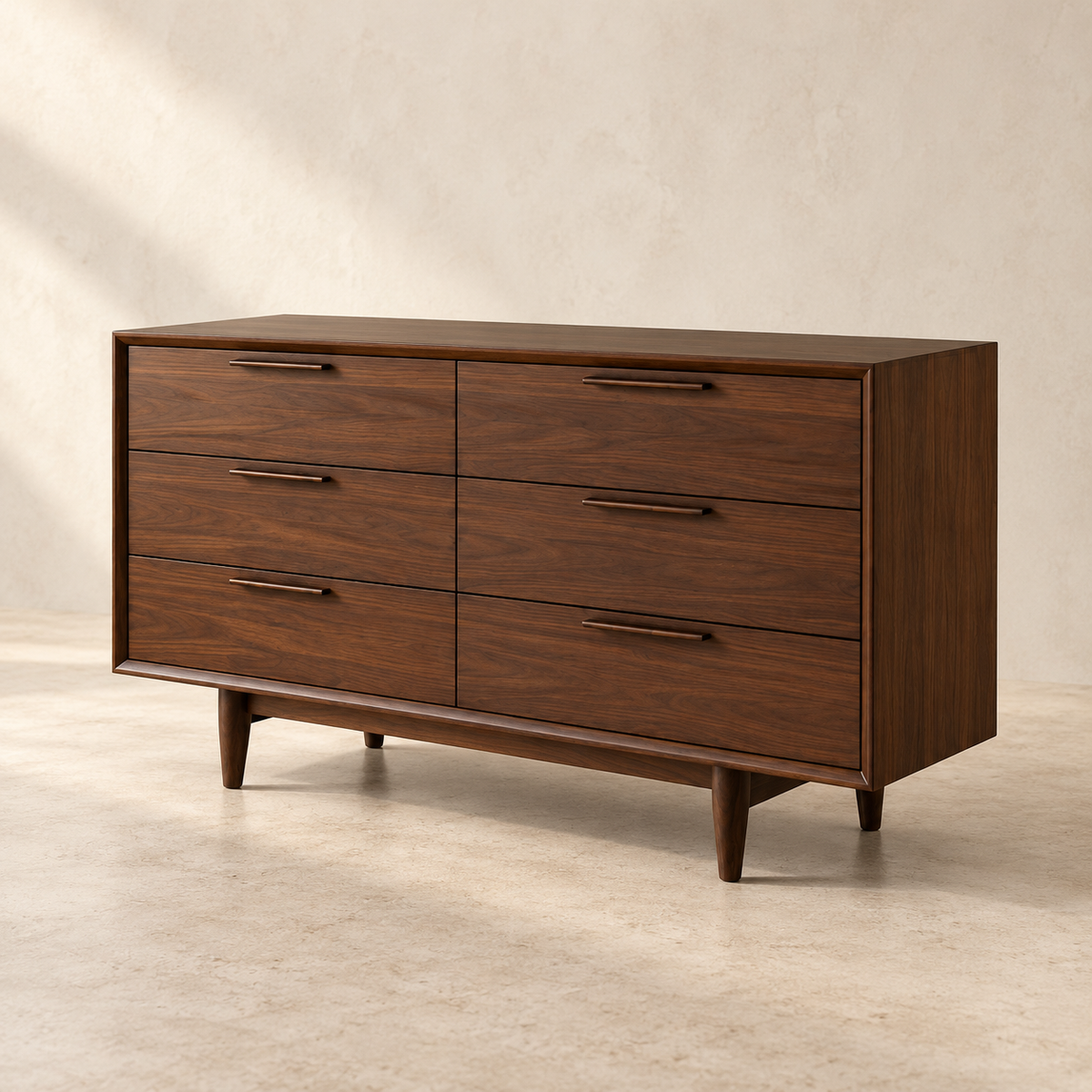 Mid-Century 6-Drawer Dresser (Without Mirror) — AI-assisted visual reference