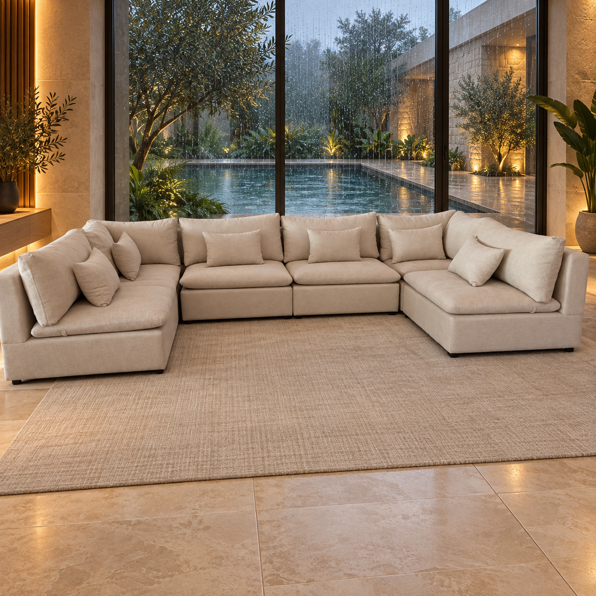 Aster U-Shaped Sectional — illustrative rain-villa styled presentation